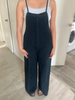 Loose Fit Wide Leg Pocket Denim Overall Jumpsuit