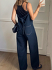Loose Fit Wide Leg Pocket Denim Overall Jumpsuit
