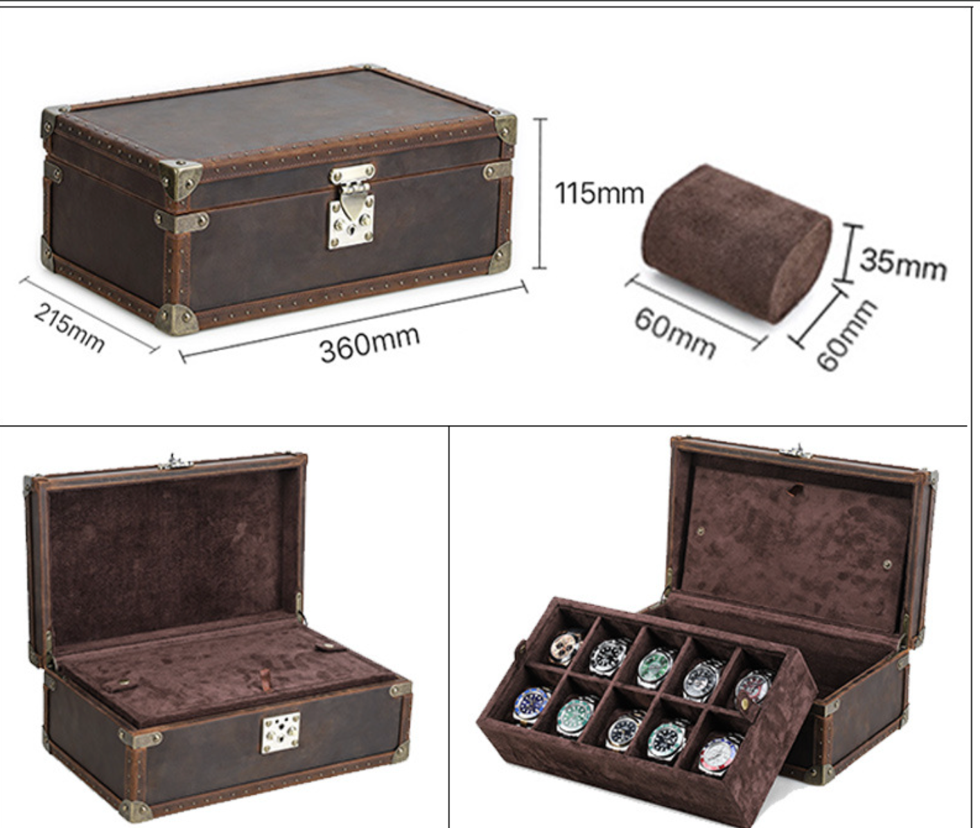 Vintage Leather Watch Box for Men 10 Slot Display Case