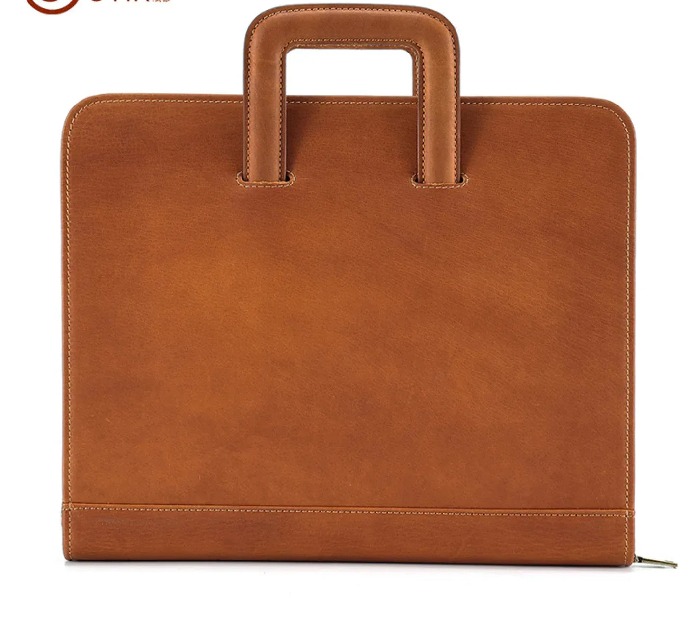 Slim Zip Leather Briefcase for Men Business Portfolio Bag