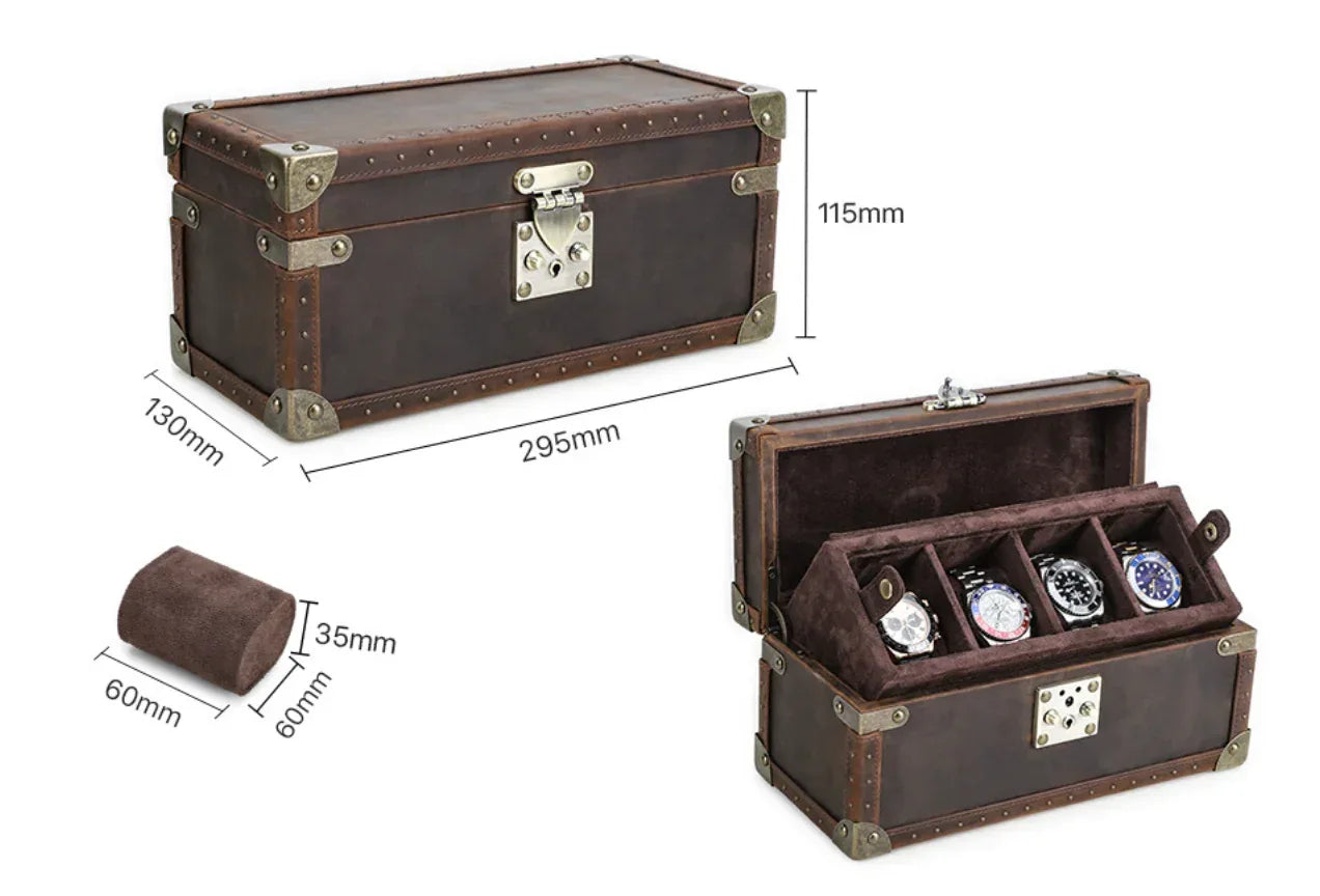 Luxury Leather 4 Watch Box for Men Display Organizer