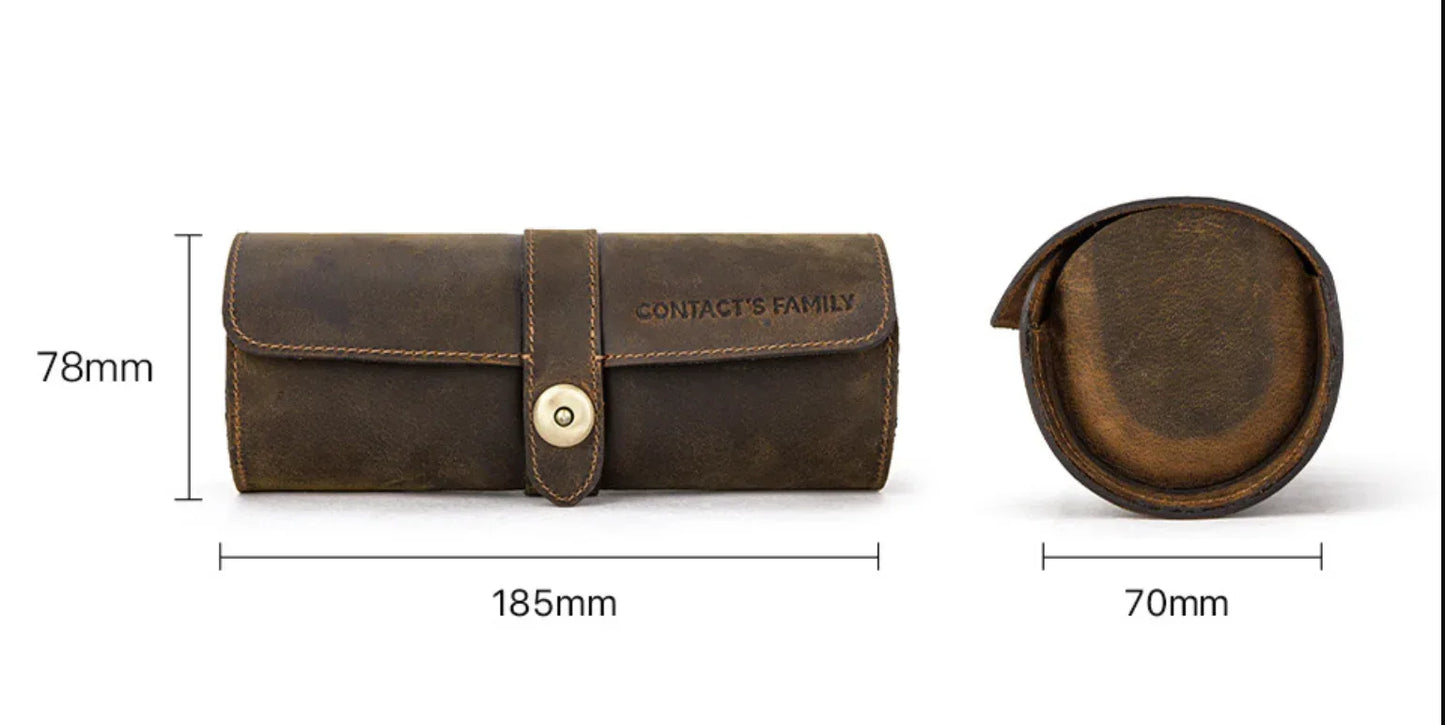 Leather Watch Box for Men Brown Travel Case Holds 3 Watches