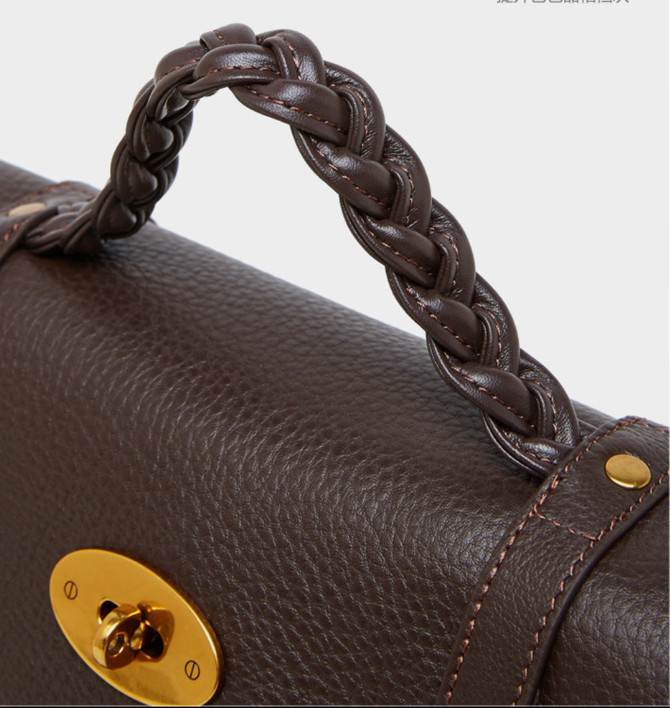 Black Leather Shoulder Bag for Women Braided Handle