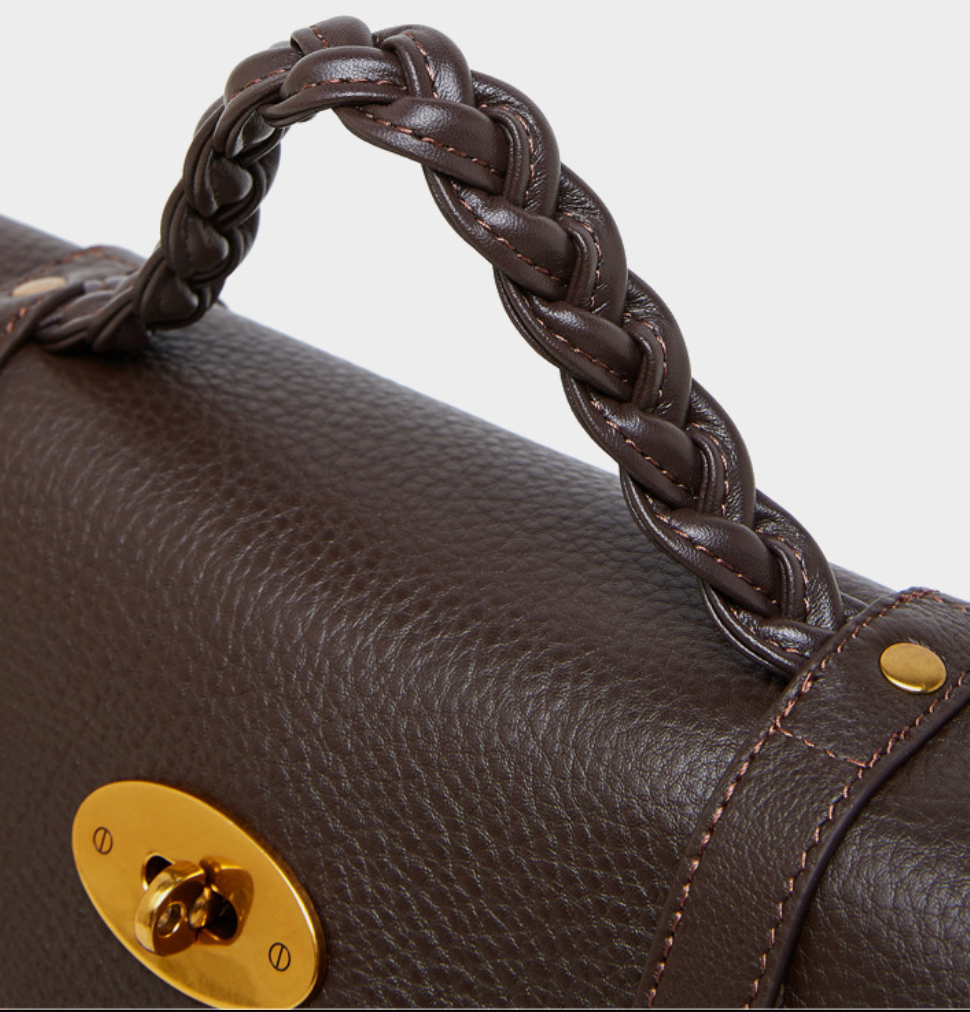 Black Leather Shoulder Bag for Women Braided Handle