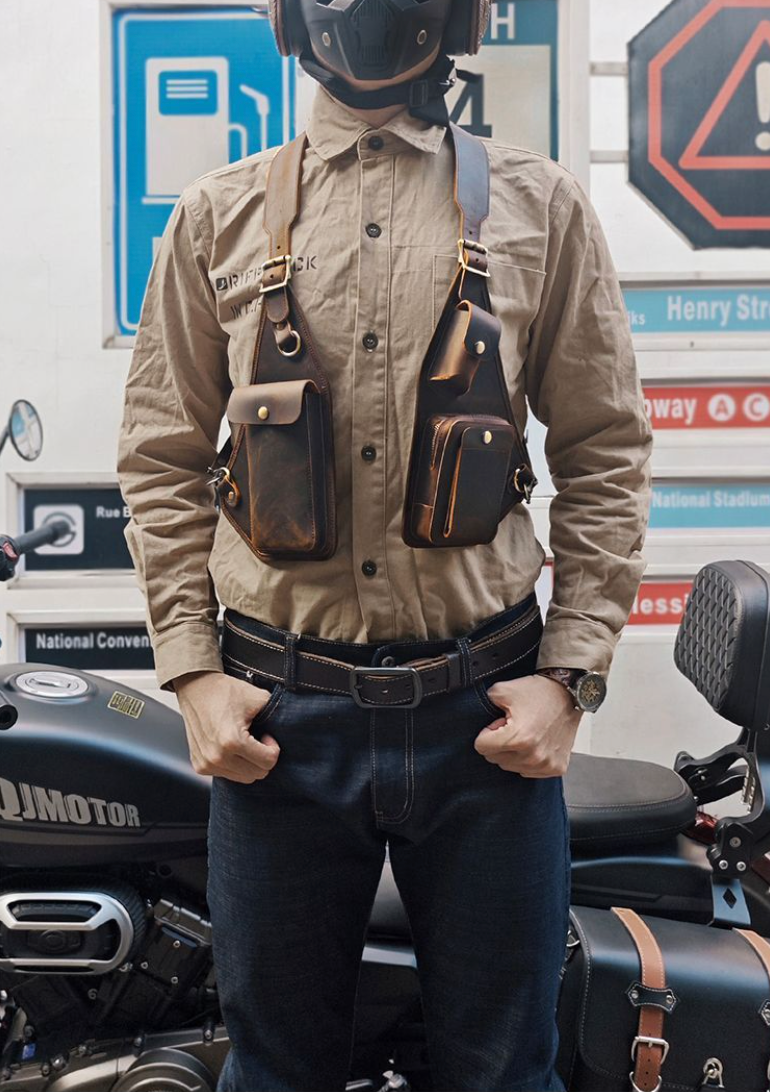 Men's Leather Shoulder Holster Bag Dual Chest Utility Design
