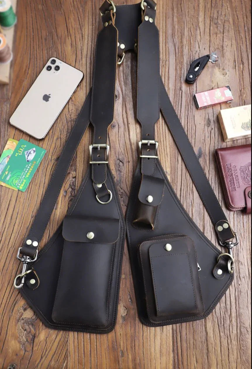 Men's Leather Shoulder Holster Bag Dual Chest Utility Design