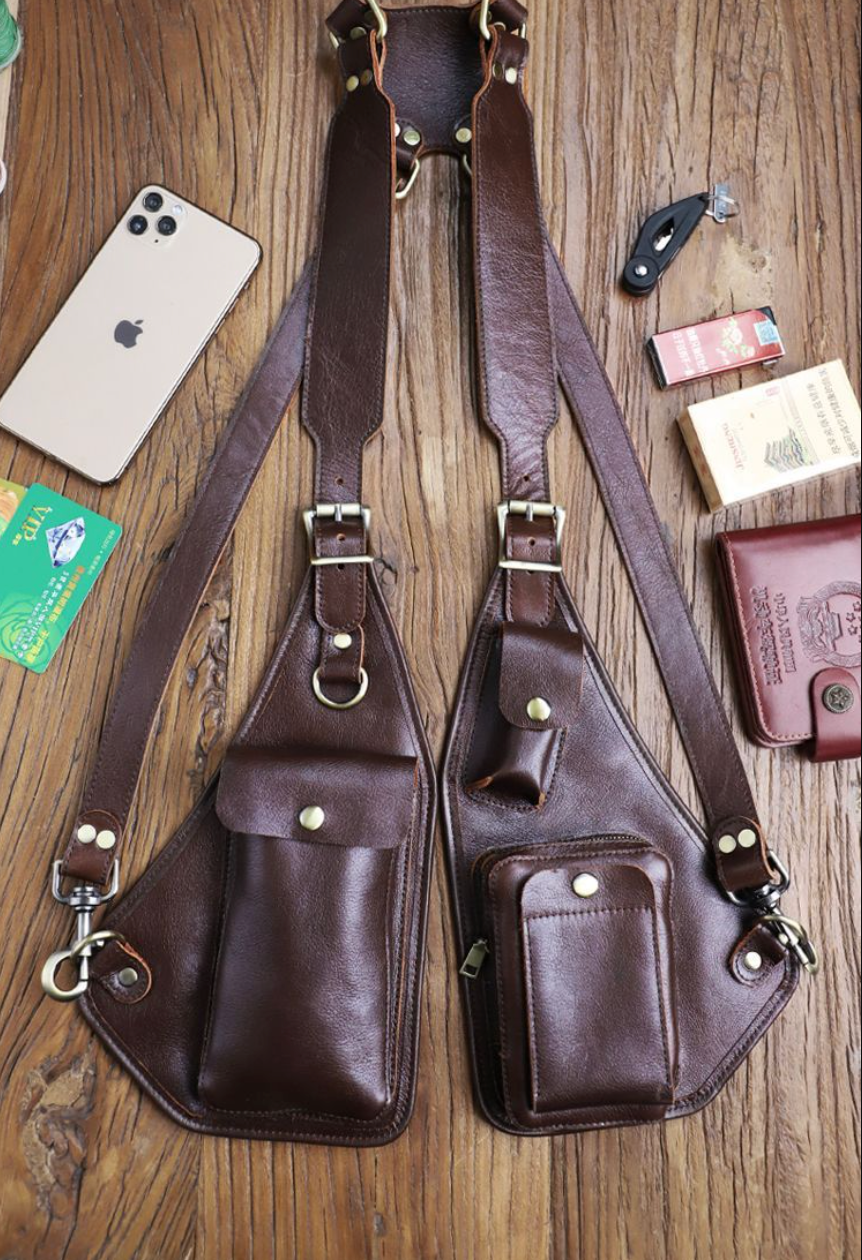 Men's Leather Shoulder Holster Bag Dual Chest Utility Design
