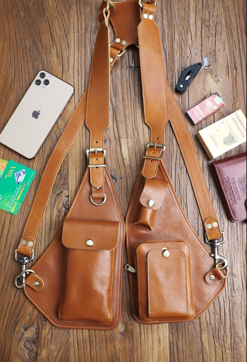 Men's Leather Shoulder Holster Bag Dual Chest Utility Design
