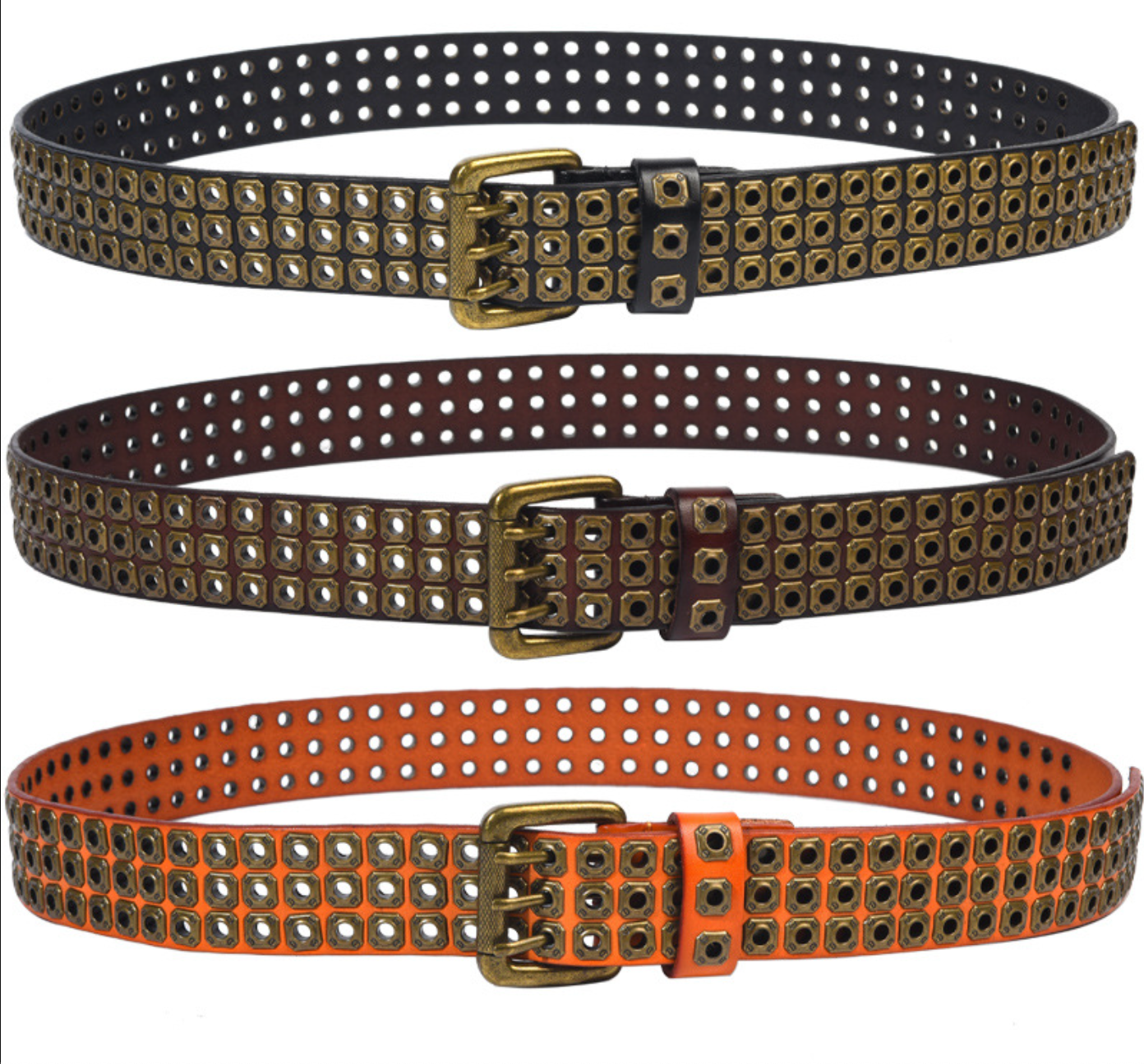 Studded Leather Belts with Rivets Western Cowboy