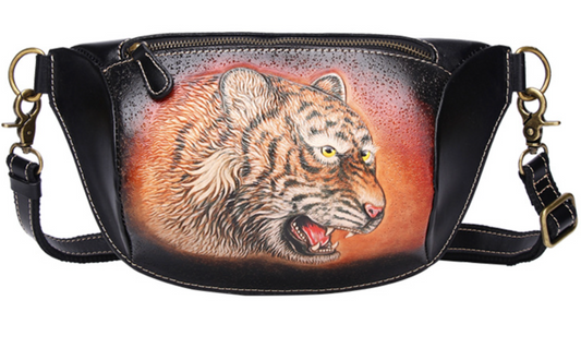 Hand Carved Leather Waist Bag Pack for Men