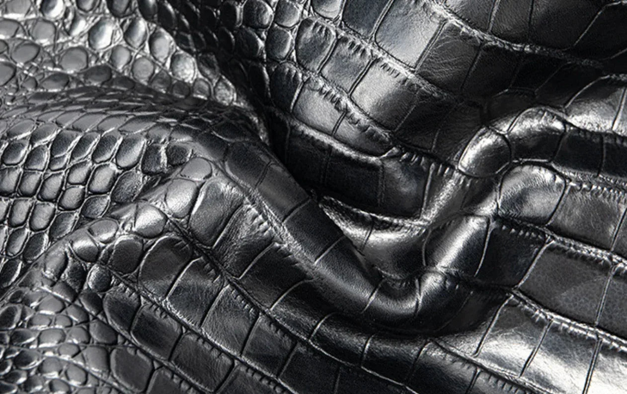 Black Leather Cylindrical Tote Shoulder Bag Crocodile Pattern