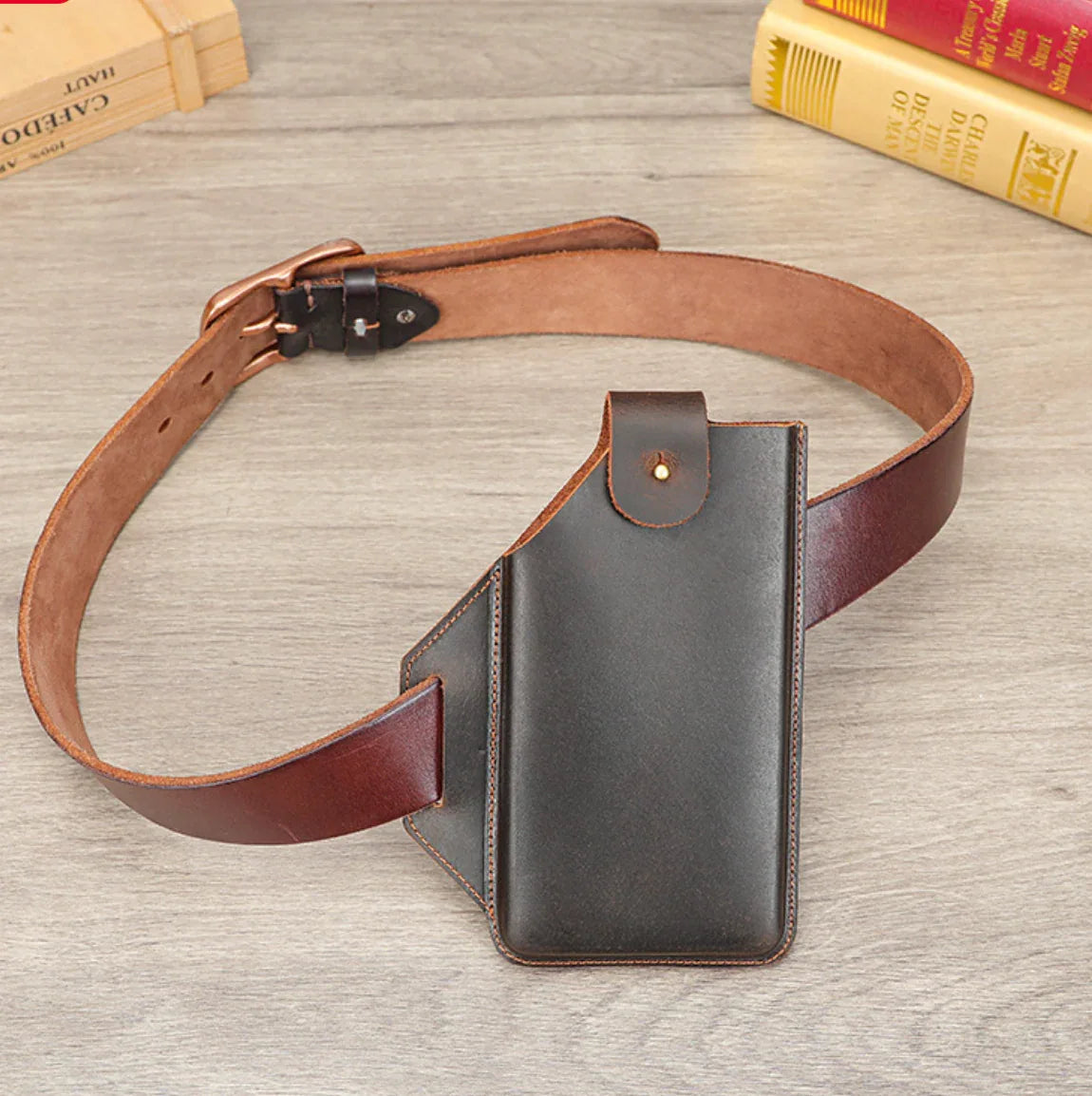 Men's Leather Underarm Shoulder Holster Phone Bag with Belt Loop