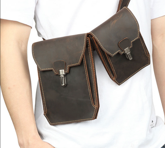 Men Frosted Genuine Leather Leather Fanny Pack