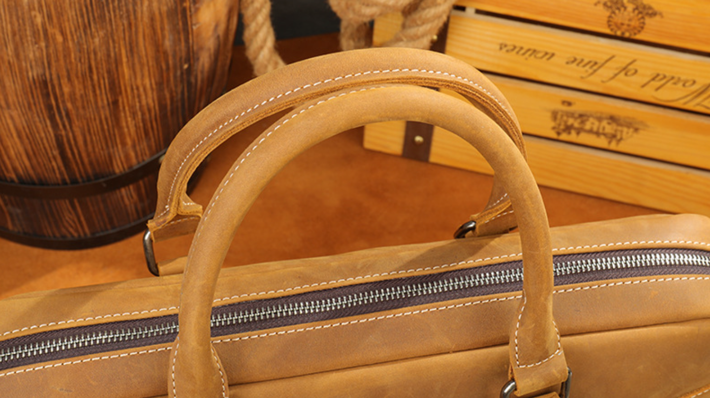 Genuine Leather Office Bag with Trolley Sleeve for Men