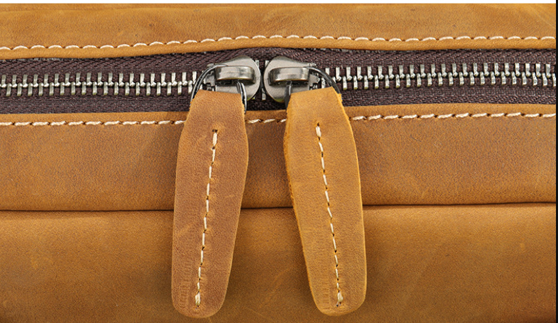 Genuine Leather Office Bag with Trolley Sleeve for Men