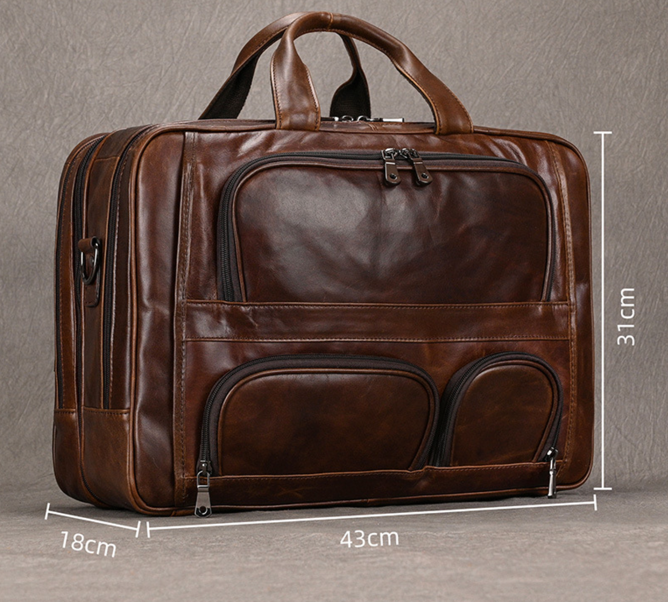 Genuine Leather Office Laptop Bag for Men with Trolley Sleeve