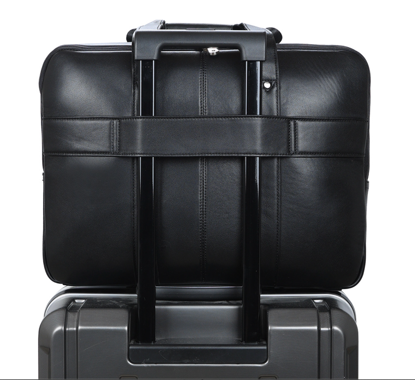 men's genuine leather laptop office bag with trolley sleeve