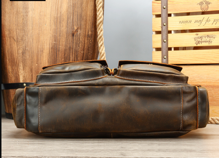 Genuine Leather Office Bag with Trolley Strap