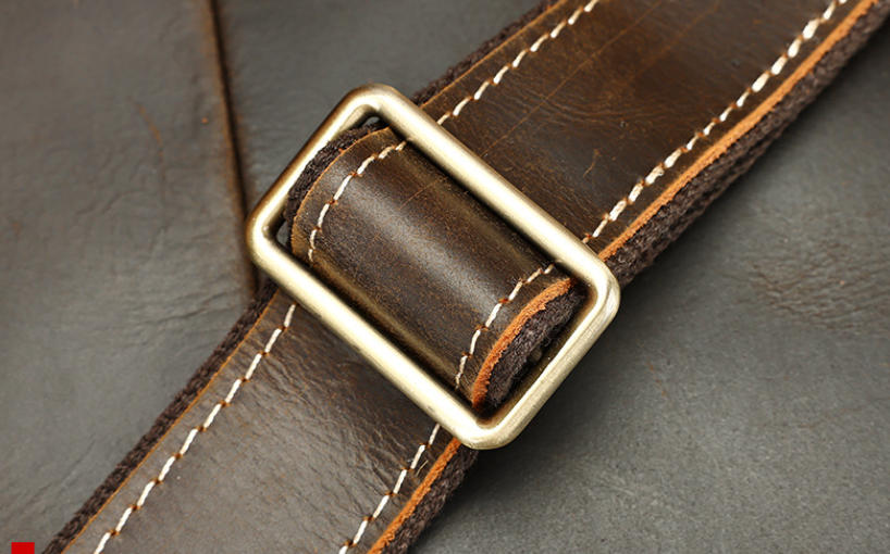 Genuine Leather Office Bag with Trolley Strap