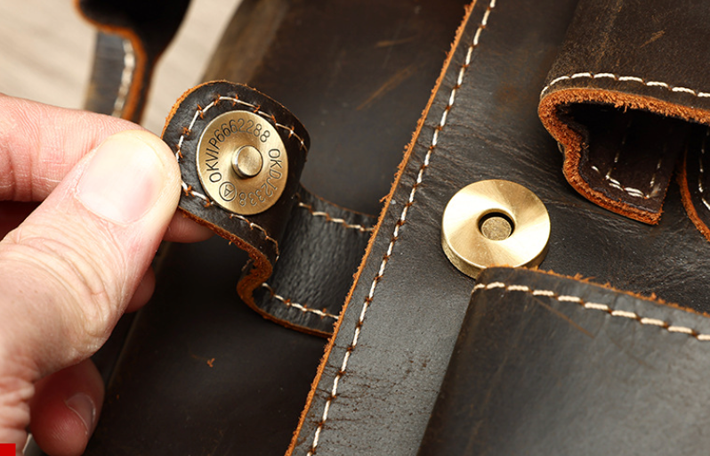 Genuine Leather Office Bag with Trolley Strap