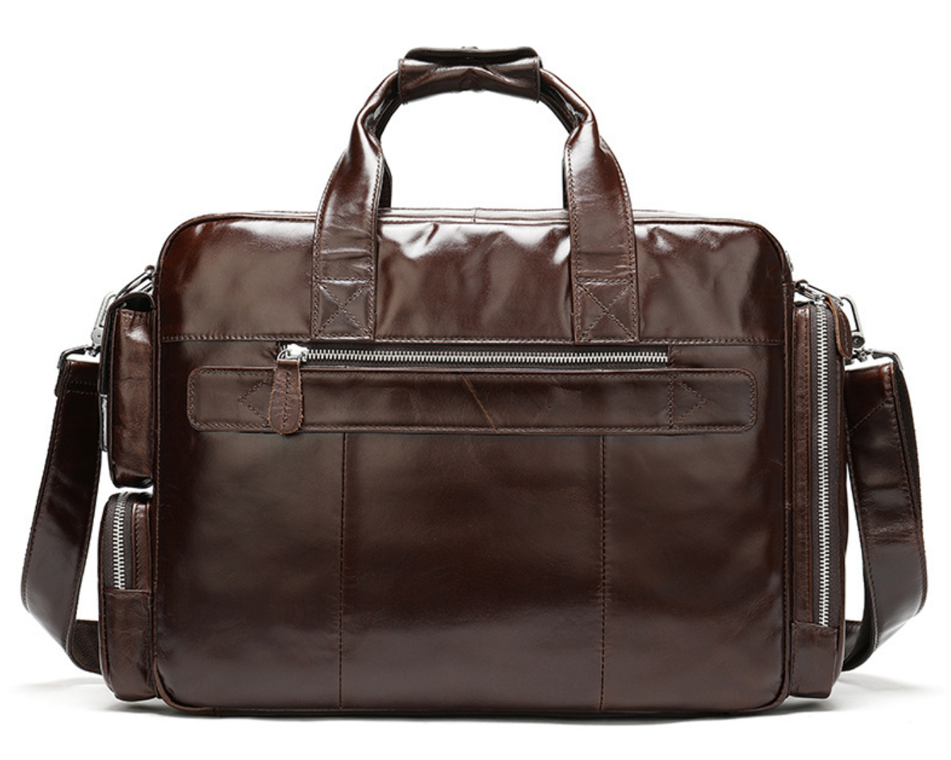 Genuine Leather Office Briefcase Bag with Suitcase Sleeve