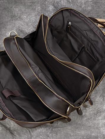 Genuine Leather Office Laptop Bag with Trolley Sleeve