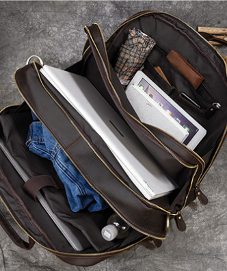 Genuine Leather Office Laptop Bag with Trolley Sleeve