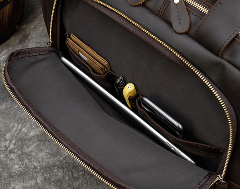 Genuine Leather Office Laptop Bag with Trolley Sleeve