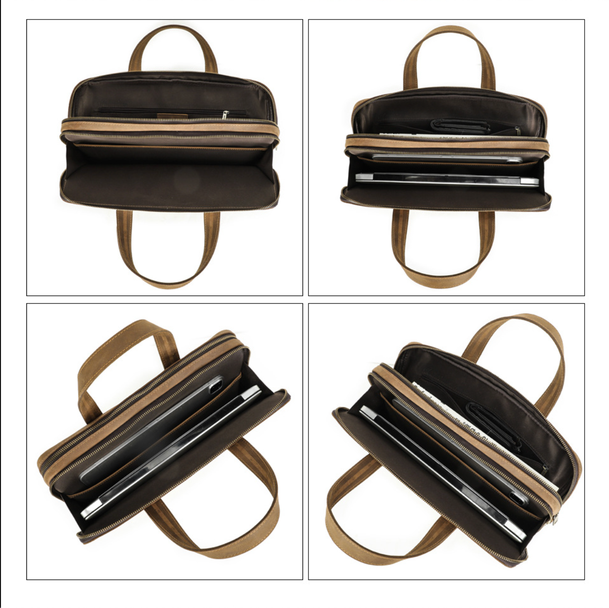 Men Leather Office Briefcase with Trolley Sleeve