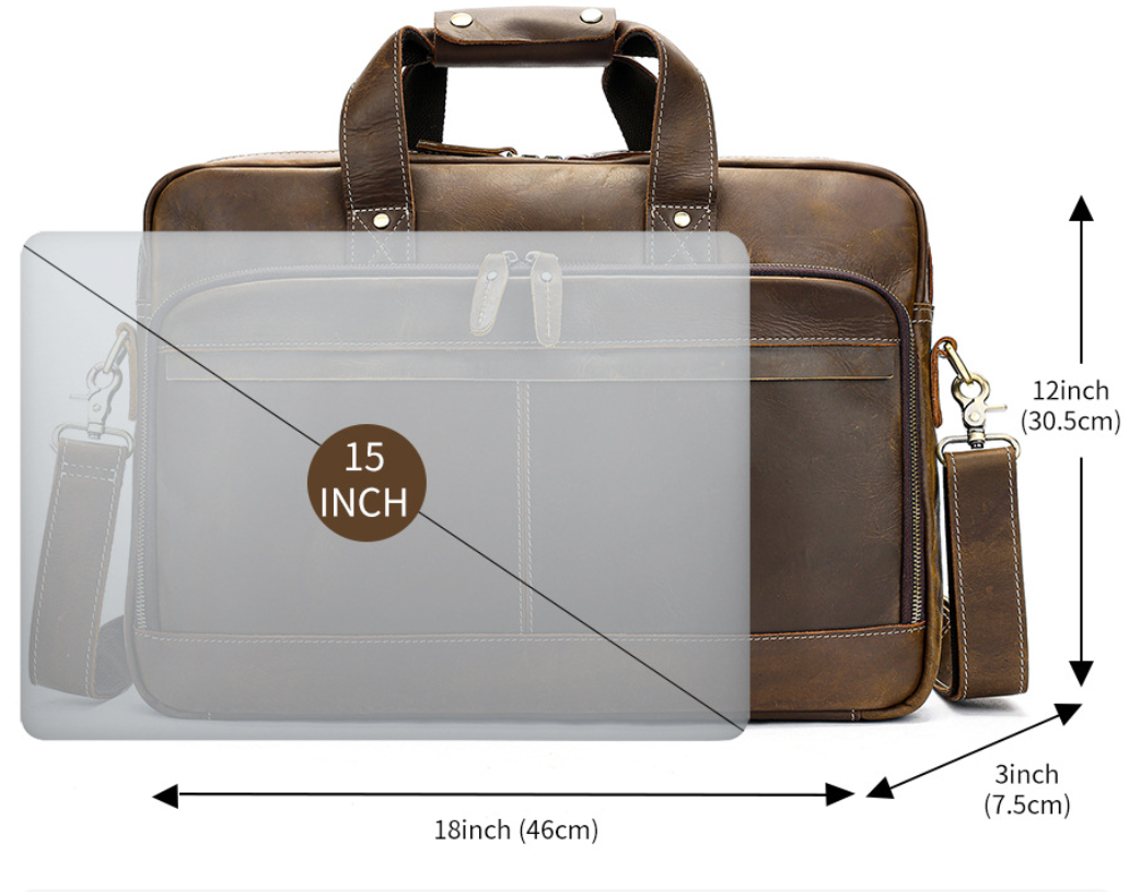 Genuine Leather Laptop Office Bag Briefcase with Trolley Sleeve