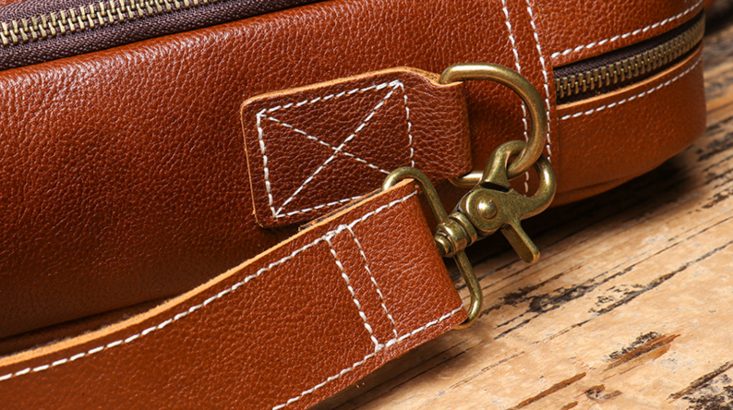 Leather Travel Office Bag with Trolley Strap