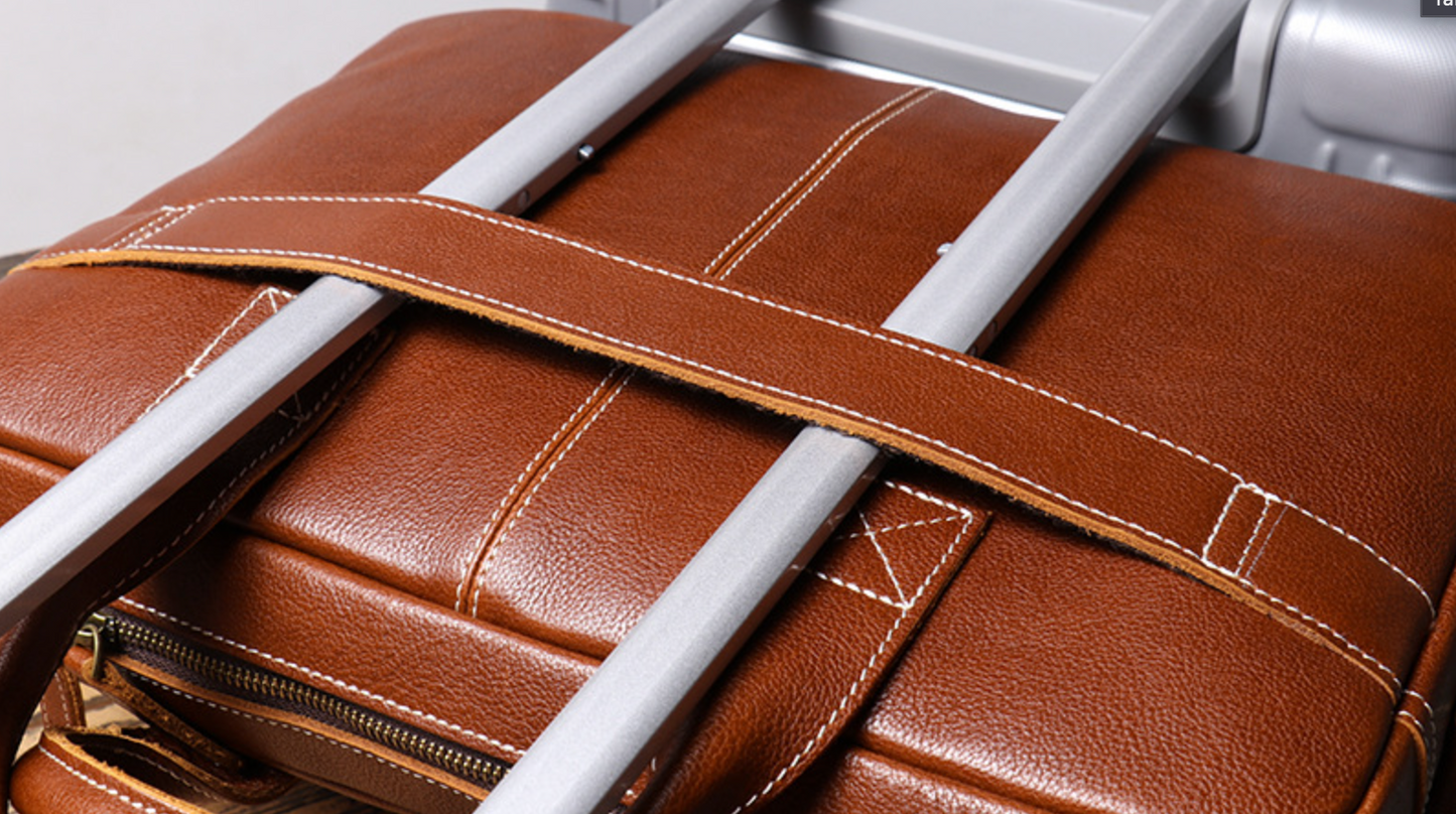 Leather Travel Office Bag with Trolley Strap