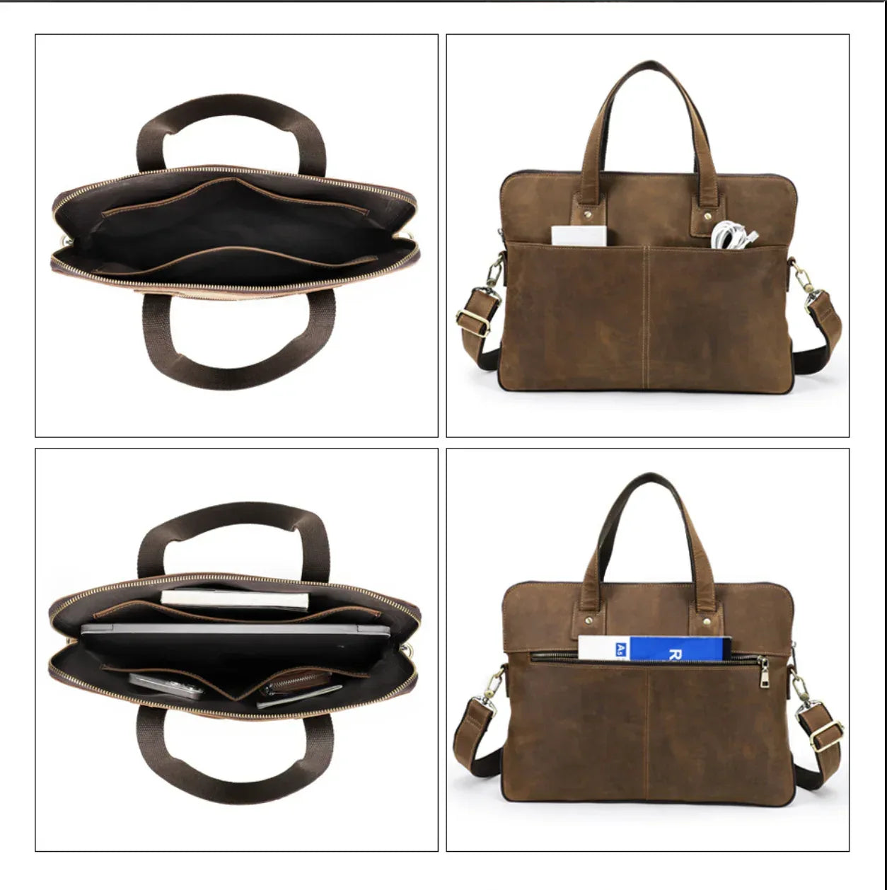 Coffee Brown Leather Office Messenger Bag