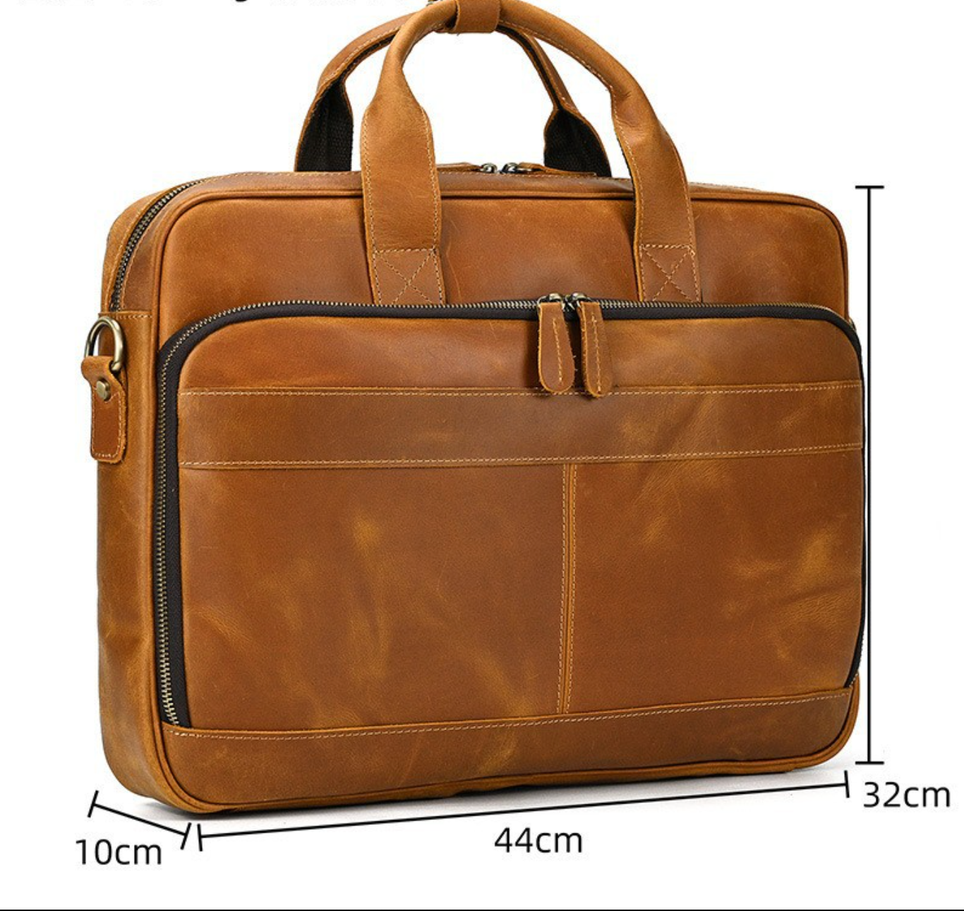 Men's Genuine Leather Travel Office Bag with Trolley Strap