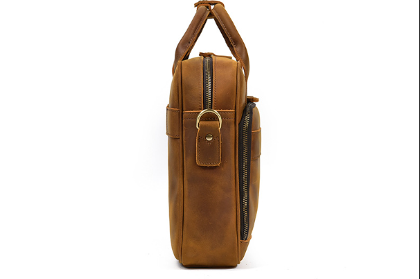 Men's Genuine Leather Travel Office Bag with Trolley Strap