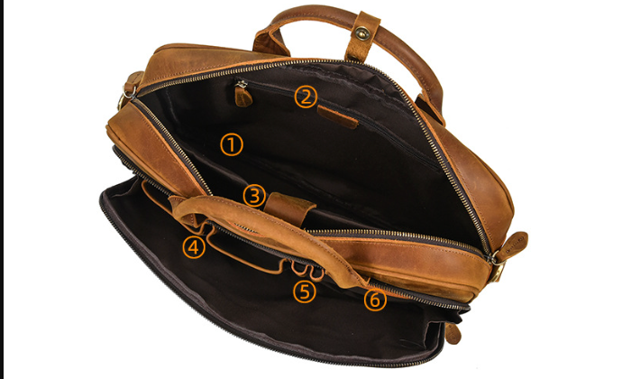 Men's Genuine Leather Travel Office Bag with Trolley Strap