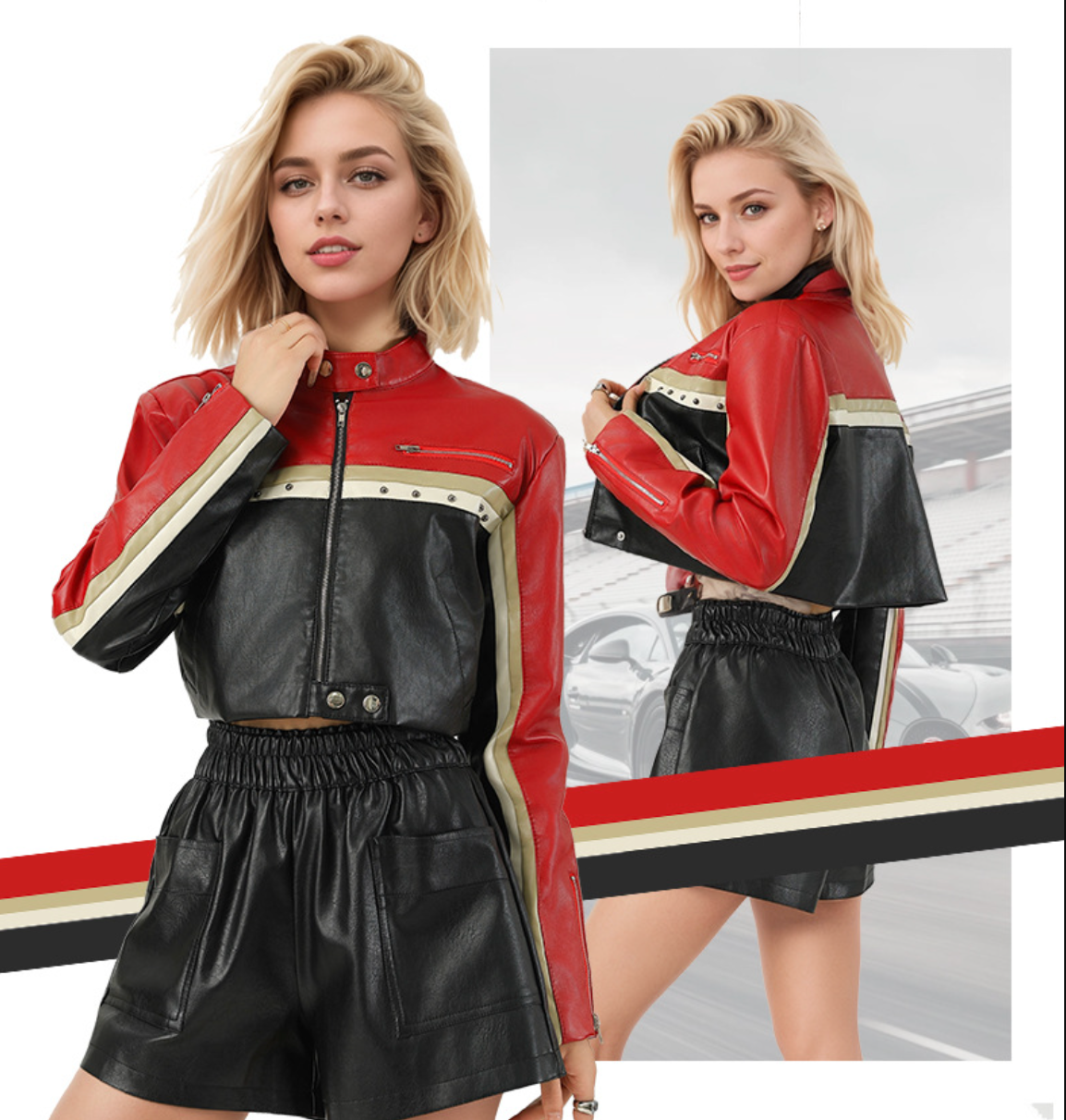 Cropped Faux Leather Biker Jacket for Women Moto Style