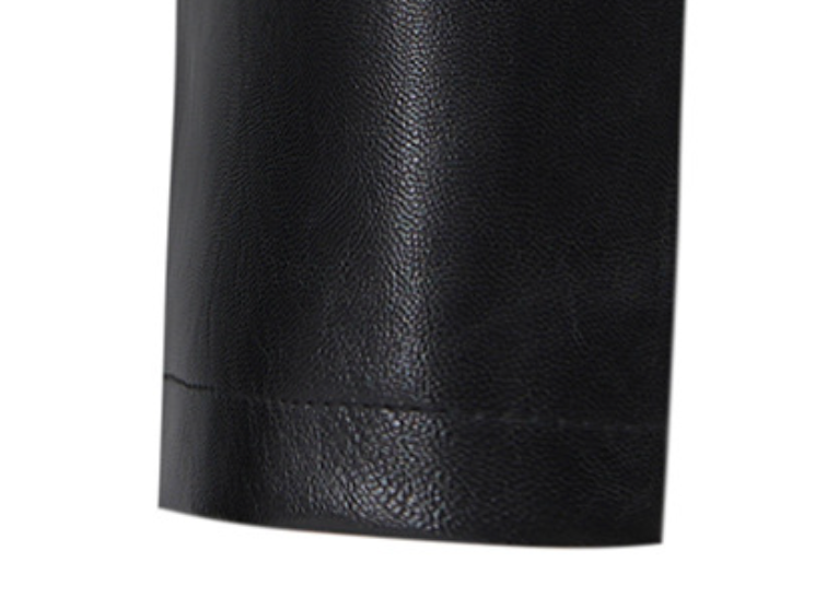 Faux Leather Biker Jacket with Red Stripe and Stand Collar