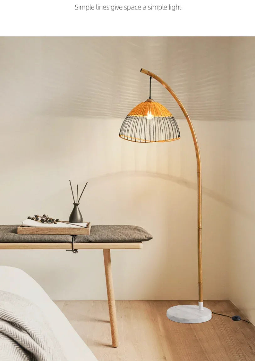 Modern Boho Bamboo Floor Lamp Handmade Rattan