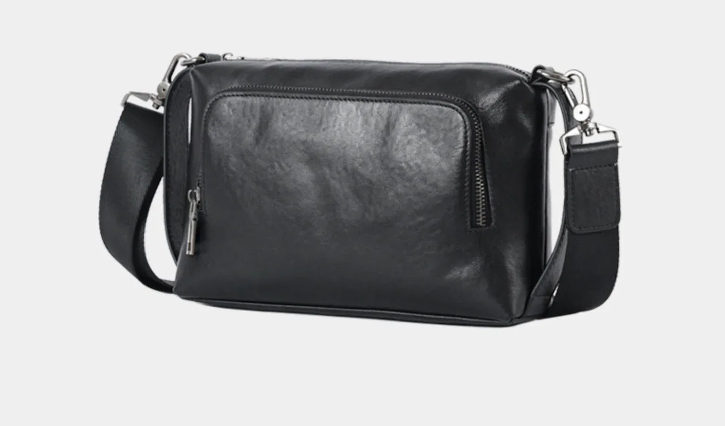 Men’s Black Leather Crossbody Messenger Chest Bag