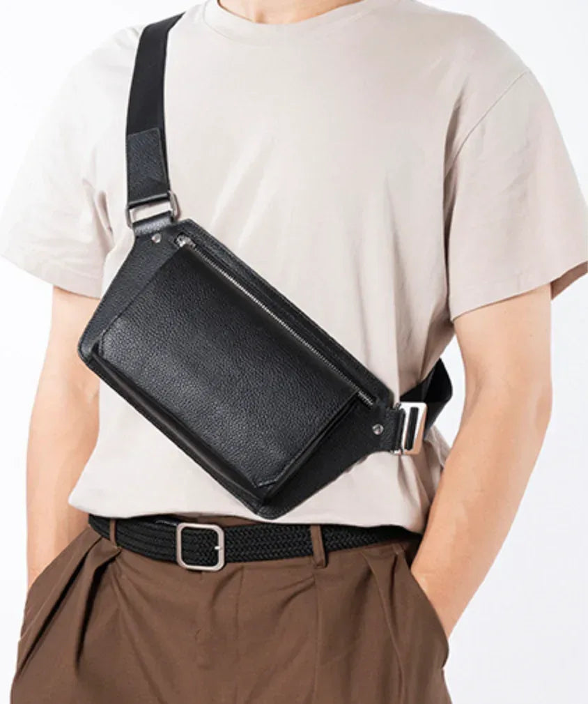 Men's Small Leather Chest Bag with Strap
