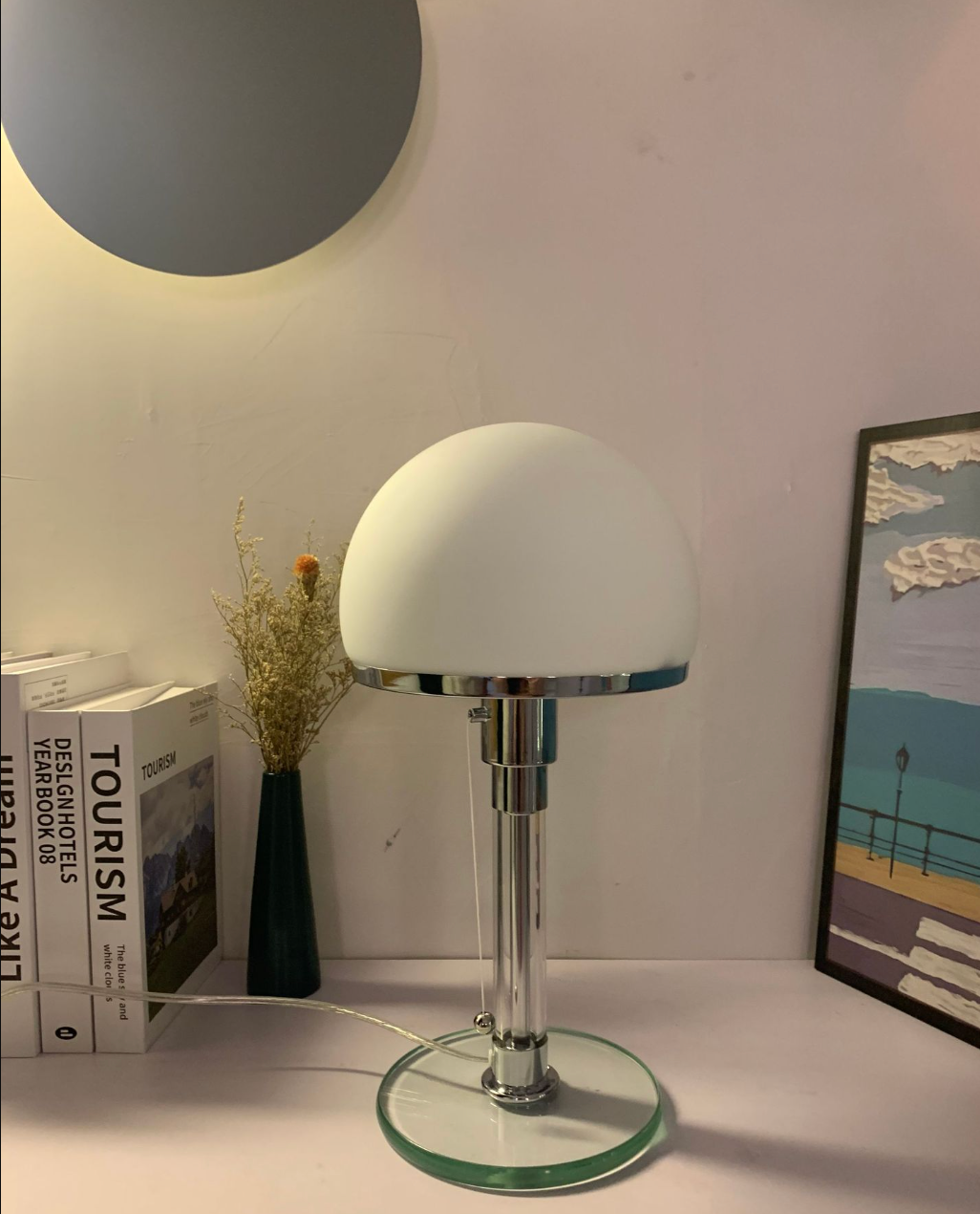 Mid Century Modern Table Lamp with Glass Dome