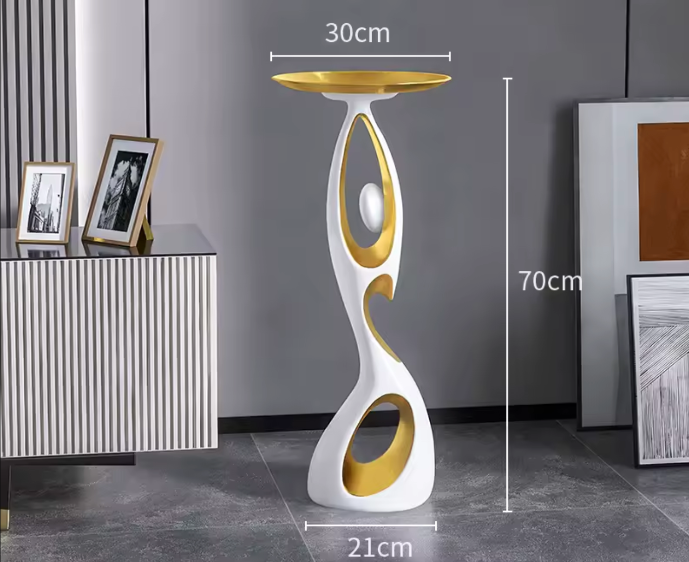 Artistic Resin Standing Light Sculptural Black and Gold Moon Floor Lamp