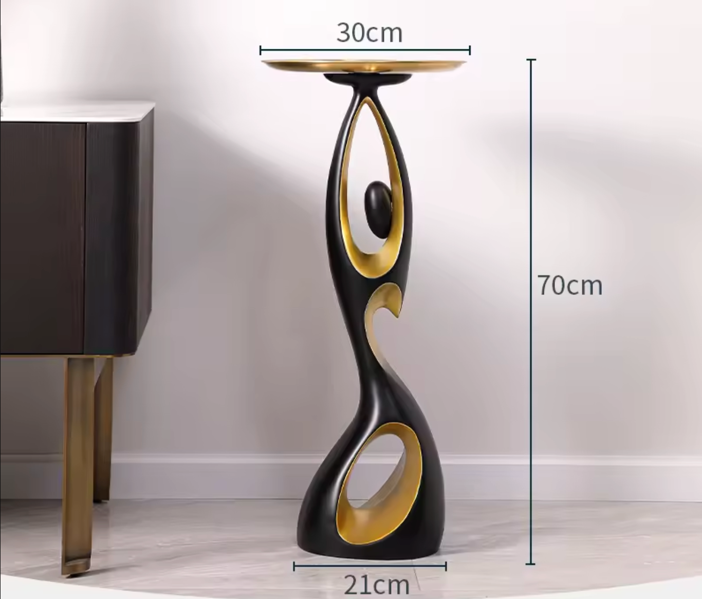 Artistic Resin Standing Light Sculptural Black and Gold Moon Floor Lamp