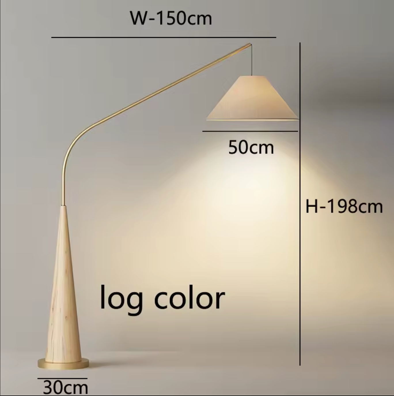 Modern Curved Arc Floor Lamp with Wood Base and Fabric Shade