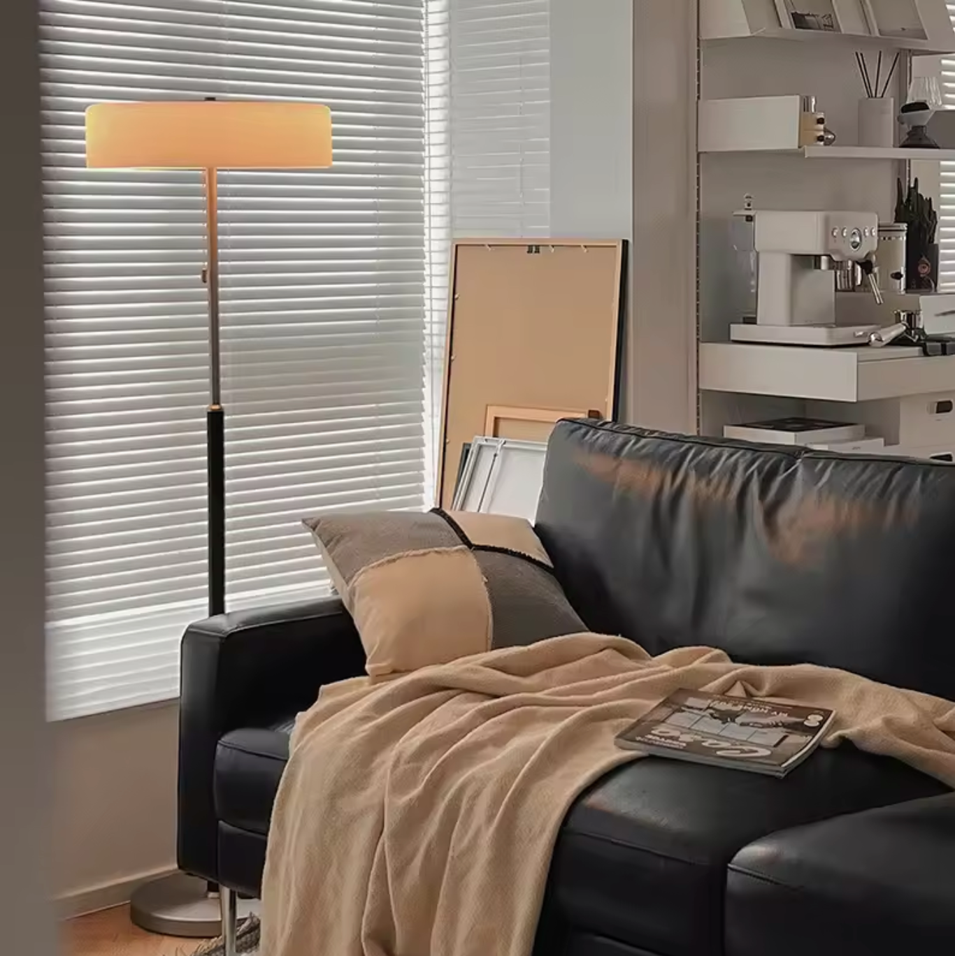 Modern Black Frosted Glass Floor Lamp with Pull Chain