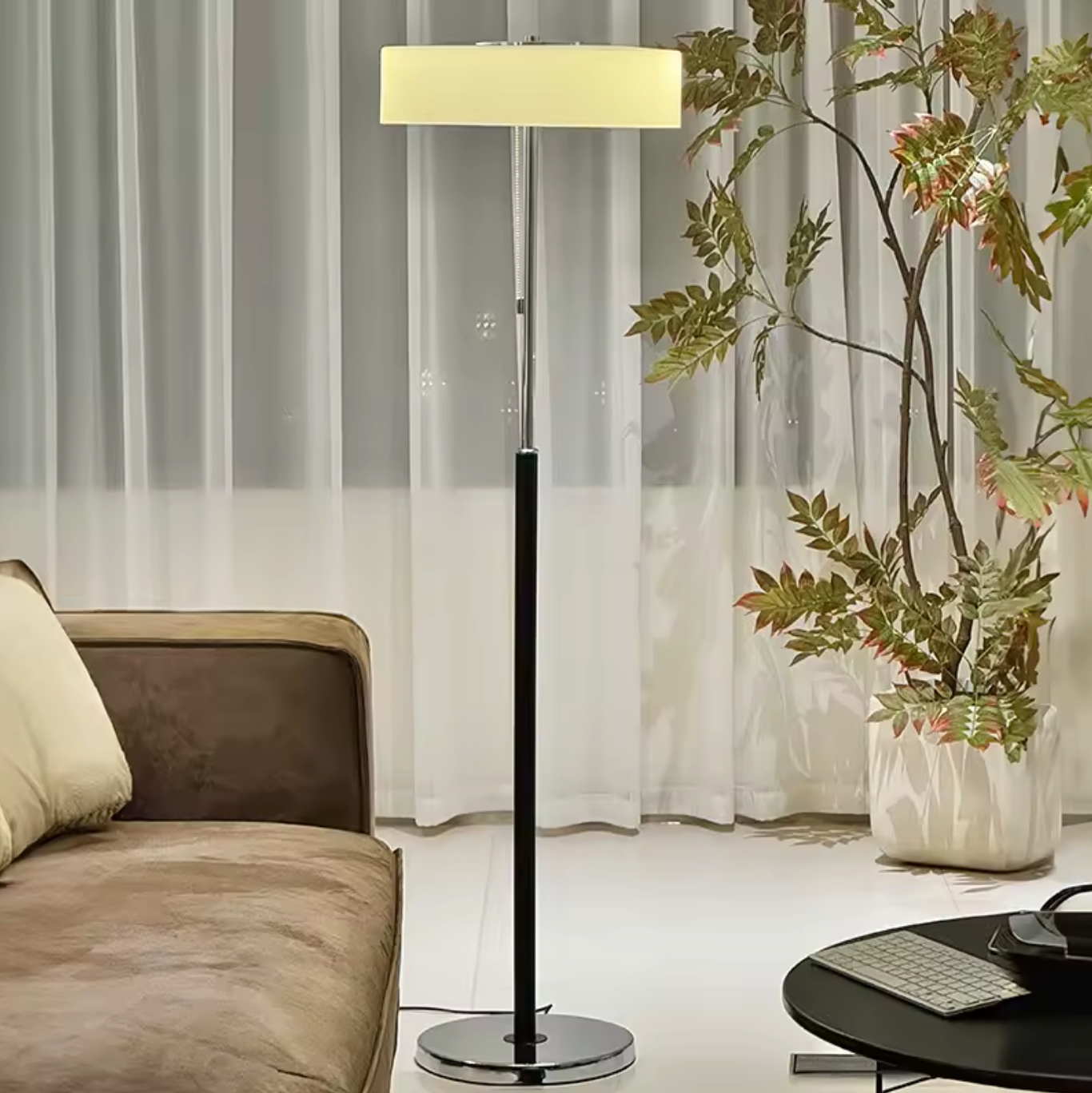 Modern Black Frosted Glass Floor Lamp with Pull Chain