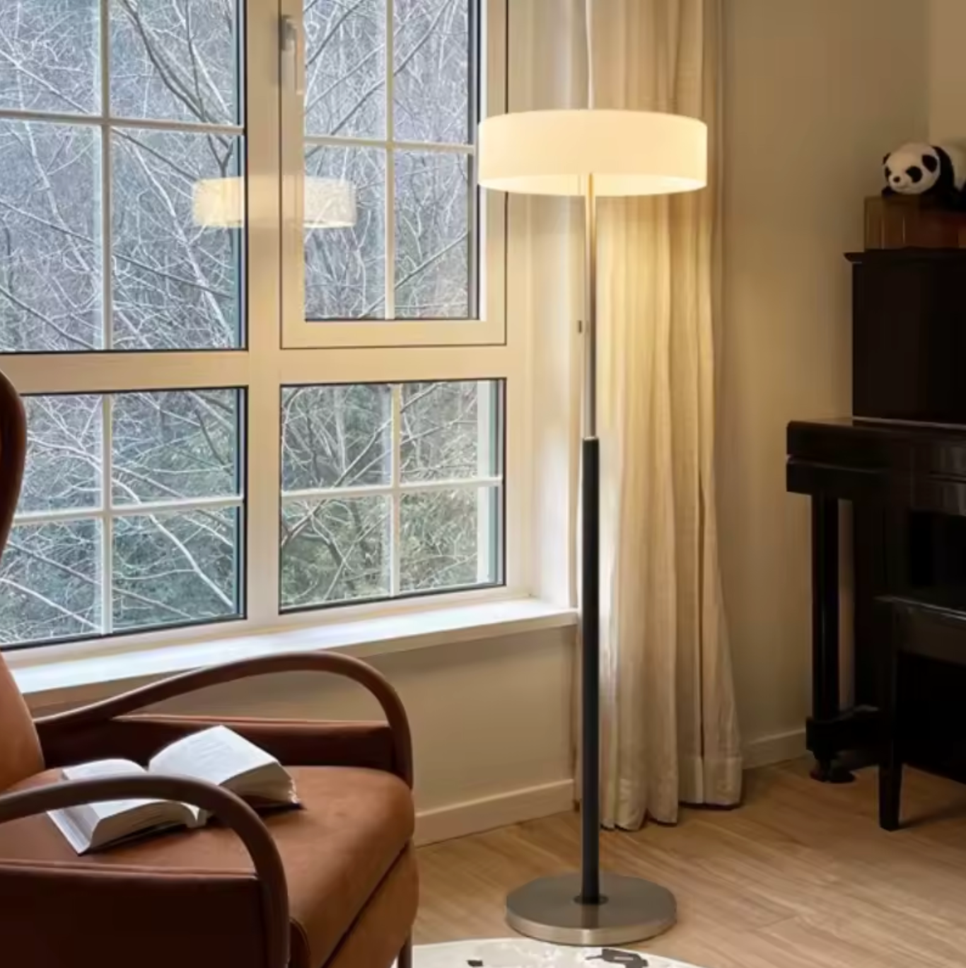 Modern Black Frosted Glass Floor Lamp with Pull Chain