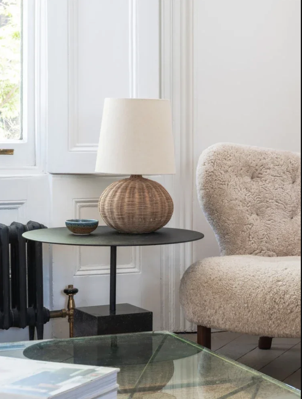 Modern Rattan Table Lamp with Fabric Shade for Bedroom