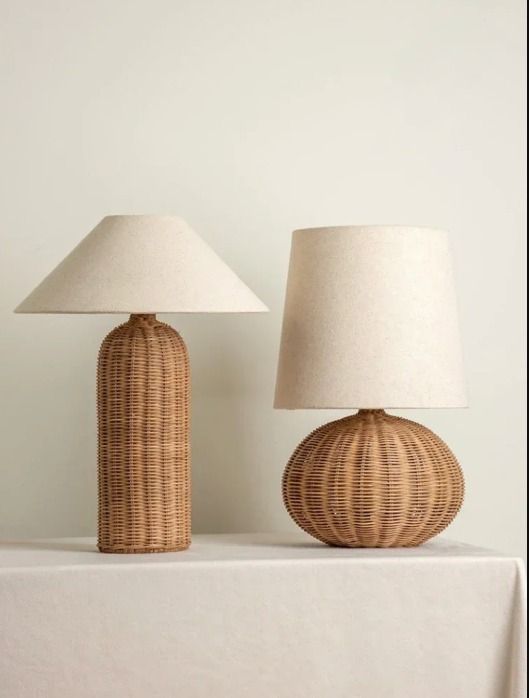 Modern Rattan Table Lamp with Fabric Shade for Bedroom